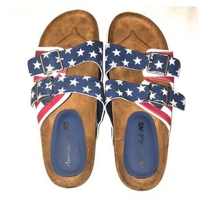 American Flag Slip On Sandals Double Buckle